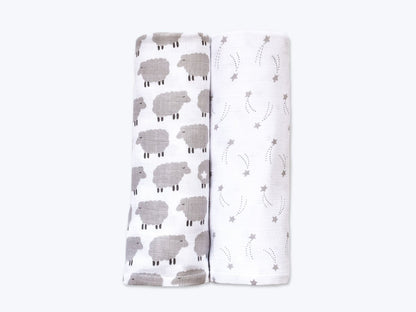 Organic Muslin Swaddles Set of 2 - Counting Sheep | Verified Sustainable by Brown Living™