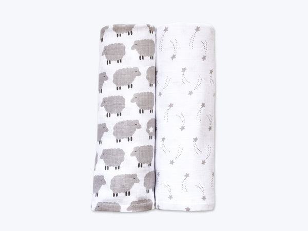 Buy Organic Muslin Swaddles Set of 2 - Counting Sheep | Shop Verified Sustainable Baby Swaddle on Brown Living™