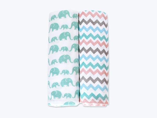 Buy Organic Muslin Swaddles Set of 2 - Elephant Parade | Shop Verified Sustainable Baby Swaddle on Brown Living™