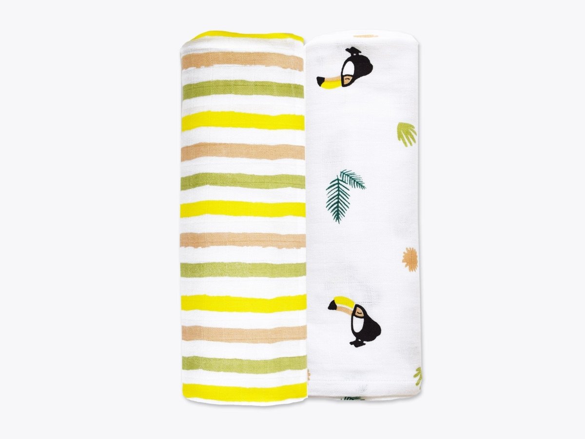 Organic Muslin Swaddles Set of 2 - Tropical Toucan | Verified Sustainable by Brown Living™