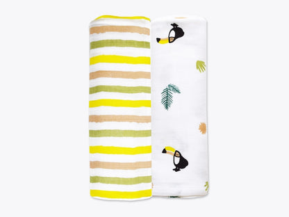 Organic Muslin Swaddles Set of 2 - Tropical Toucan | Verified Sustainable by Brown Living™