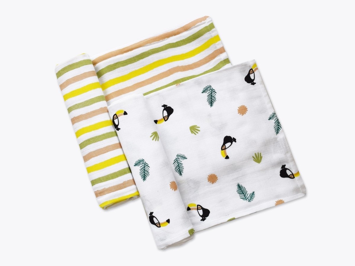 Organic Muslin Swaddles Set of 2 - Tropical Toucan | Verified Sustainable by Brown Living™