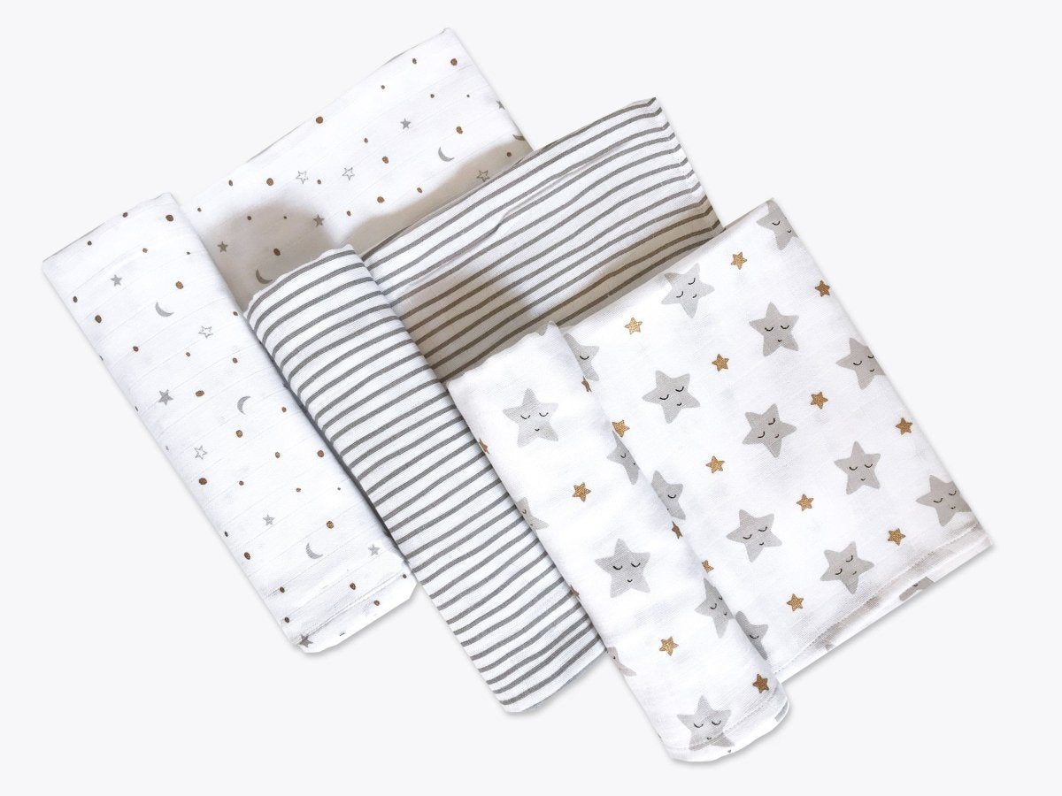 Organic Muslin Swaddles Set of 3 Sleepy Star Metallic | Verified Sustainable by Brown Living™