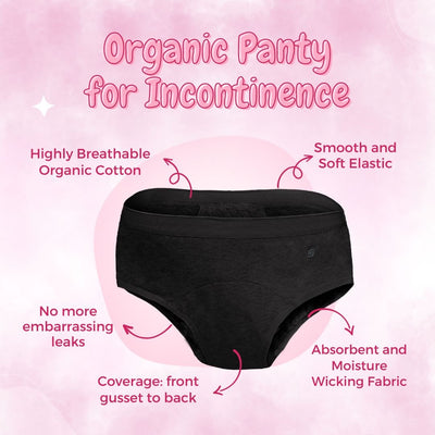 Organic Reusable Incontinence Underwear For Women - Black – Womens Underwear on Brown Living™. SKU: INC.BLK - XS. Img 6.