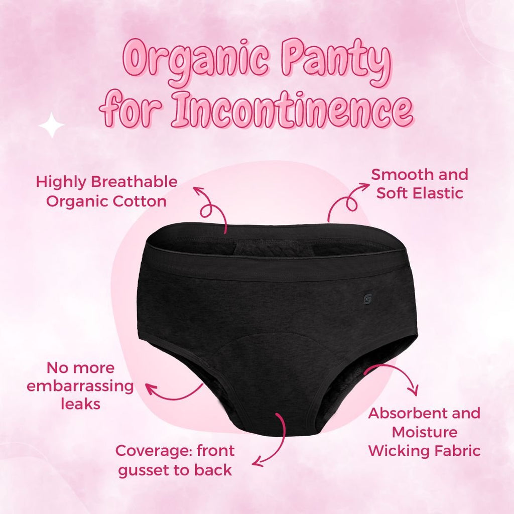 Organic Reusable Incontinence Underwear For Women- Black