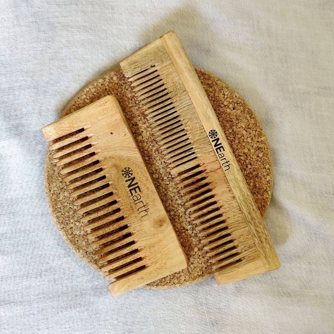 Organic Wooden Neem Wood Combs - Pack of 2 | Verified Sustainable by Brown Living™