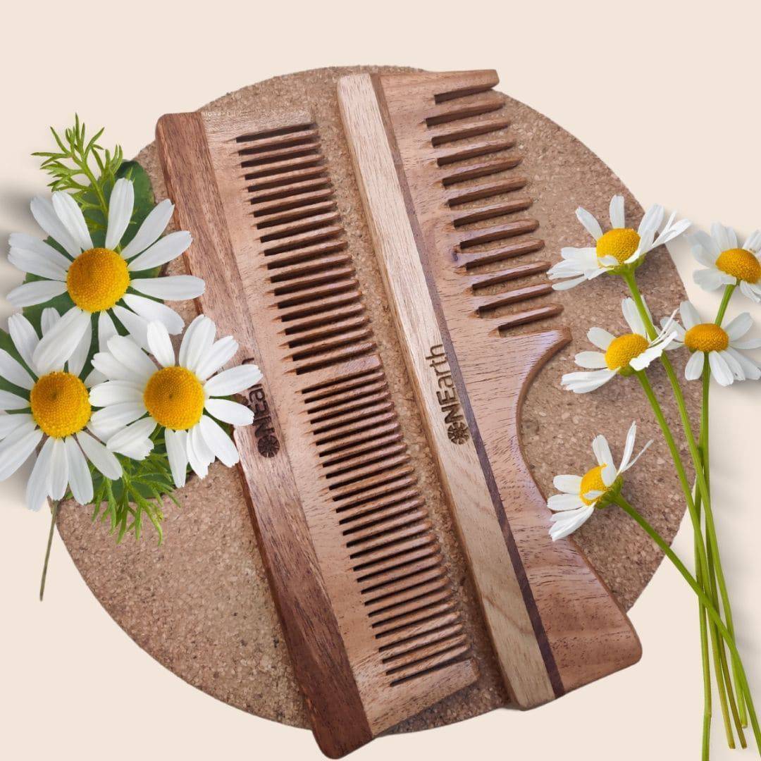 Organic Wooden Neem Wood Combs - Pack of 2 | Verified Sustainable by Brown Living™