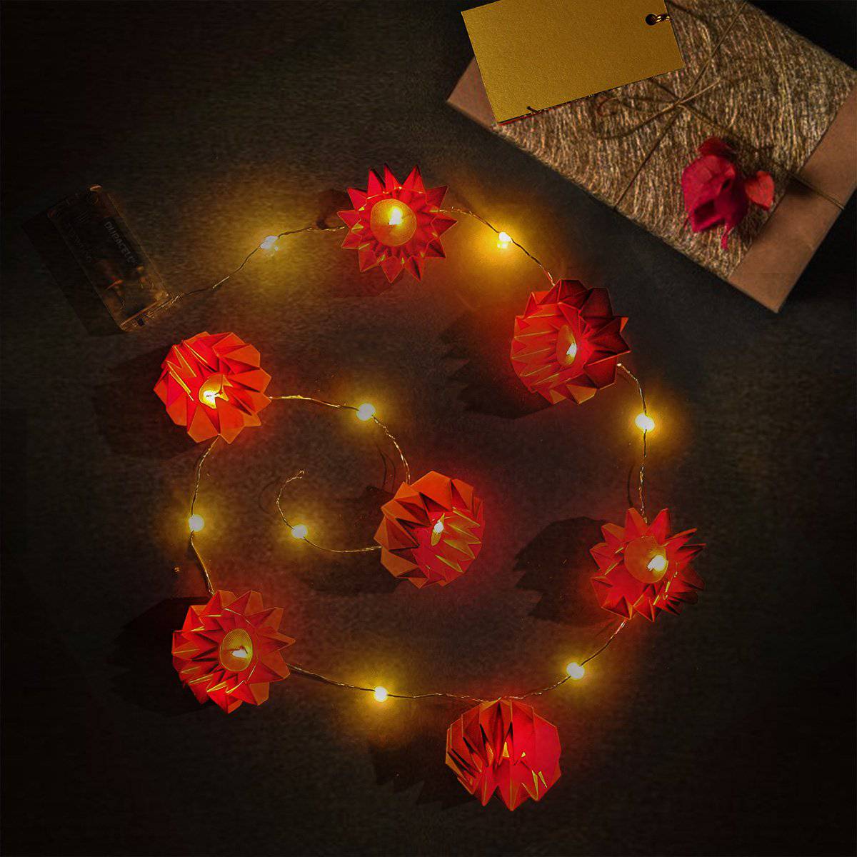 Origami Buntings Orange Festive Lights | Verified Sustainable by Brown Living™