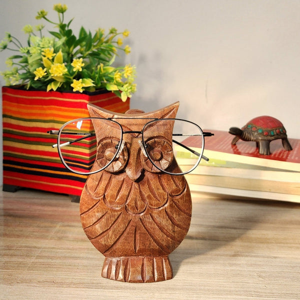 Owl Shaped Wooden Spectacle Holder | Verified Sustainable Table Decor on Brown Living™