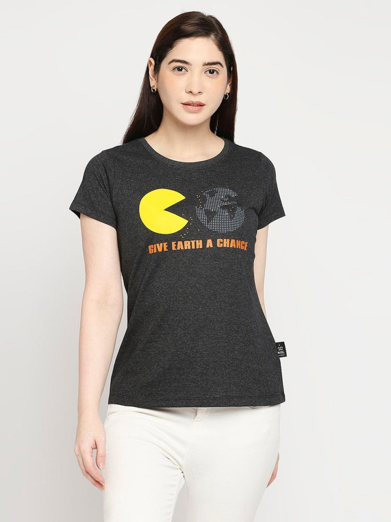 Buy Pac Man T-shirt | Recycled Polyester + Recycled Cotton Blend | Shop Verified Sustainable Womens T-Shirt on Brown Living™