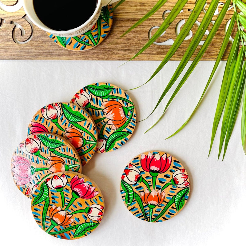 Buy Padma - Round Wooden Coasters | Shop Verified Sustainable Table Decor on Brown Living™