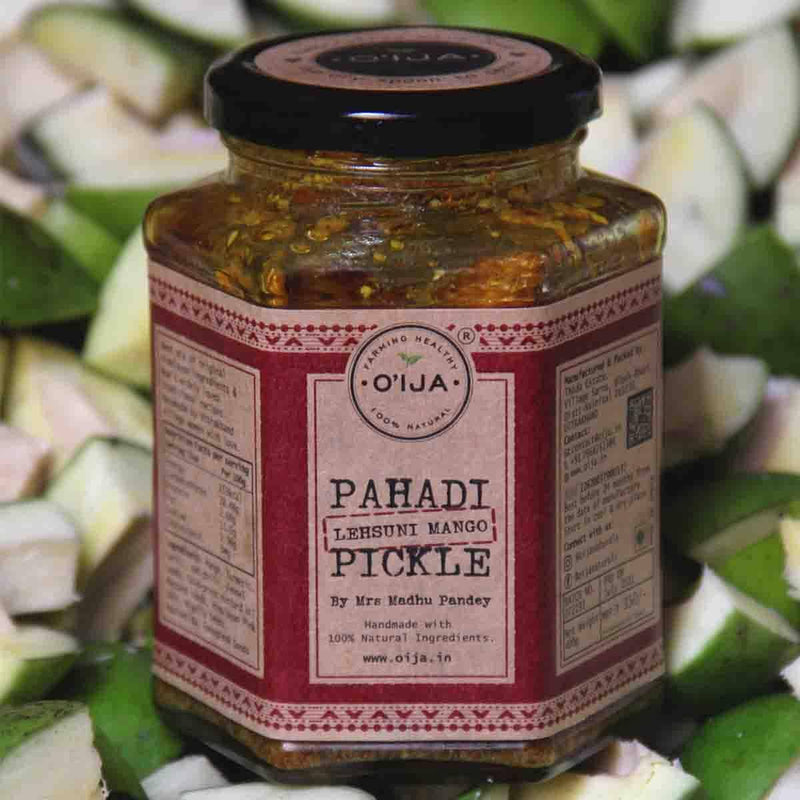 Buy Pahadi Lehsuni Mango Pickle, 100% Preservatives Free, Mom-made | Shop Verified Sustainable Products on Brown Living
