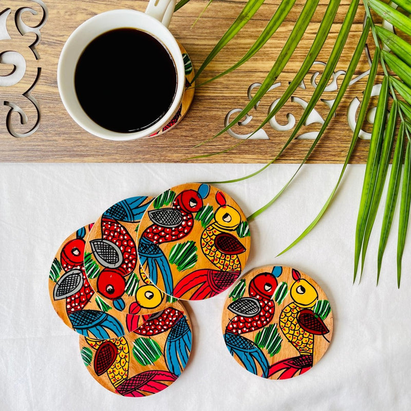 Buy Pakhi - Round Wooden Coasters | Shop Verified Sustainable Table Decor on Brown Living™