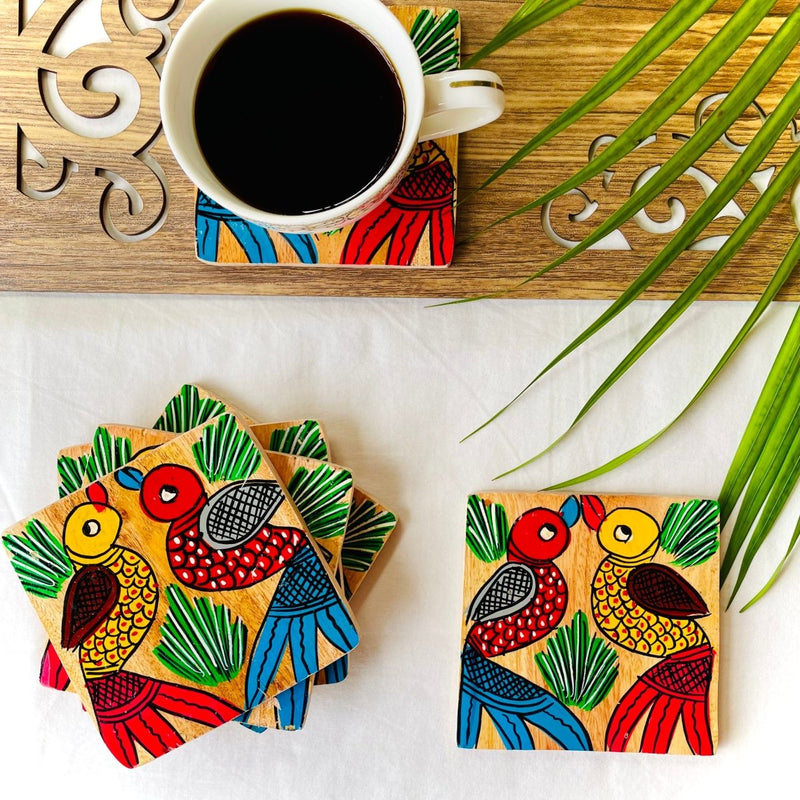 Buy Pakhi - Square Wooden Coasters | Shop Verified Sustainable Products on Brown Living