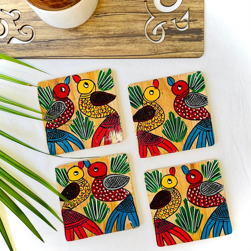 Buy Pakhi - Square Wooden Coasters | Shop Verified Sustainable Table Decor on Brown Living™