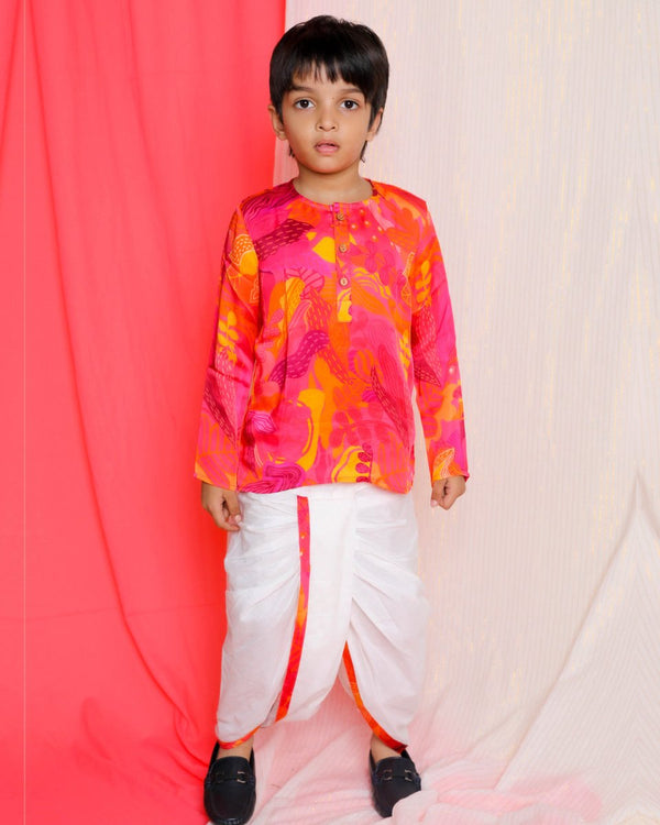 Buy Palash Dhoti-Kurta Set, Pink & Yellow | Shop Verified Sustainable Kids Ethnic Sets on Brown Living™