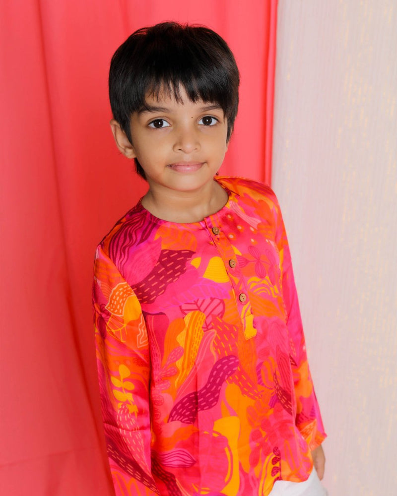 Buy Palash Dhoti-Kurta Set, Pink & Yellow | Shop Verified Sustainable Kids Ethnic Sets on Brown Living™