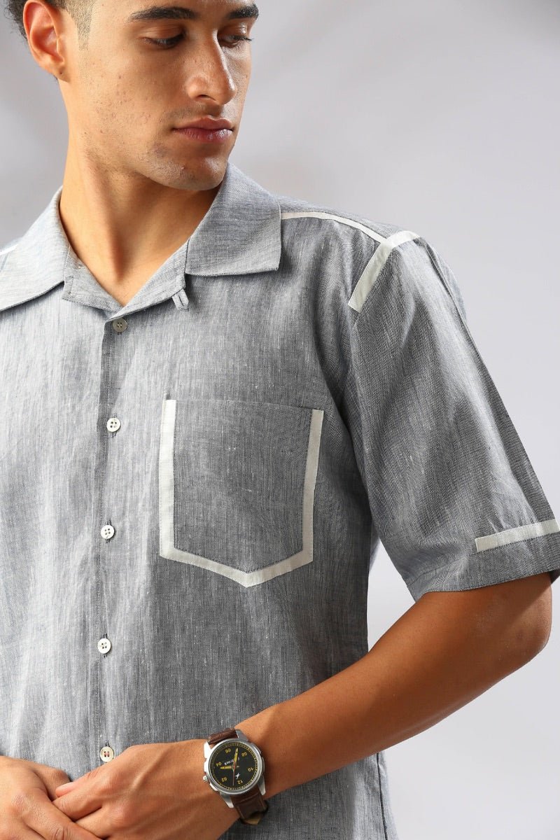 Buy Palm Resort Collar Shirt - Blue Melange | Shop Verified Sustainable Mens Shirt on Brown Living™