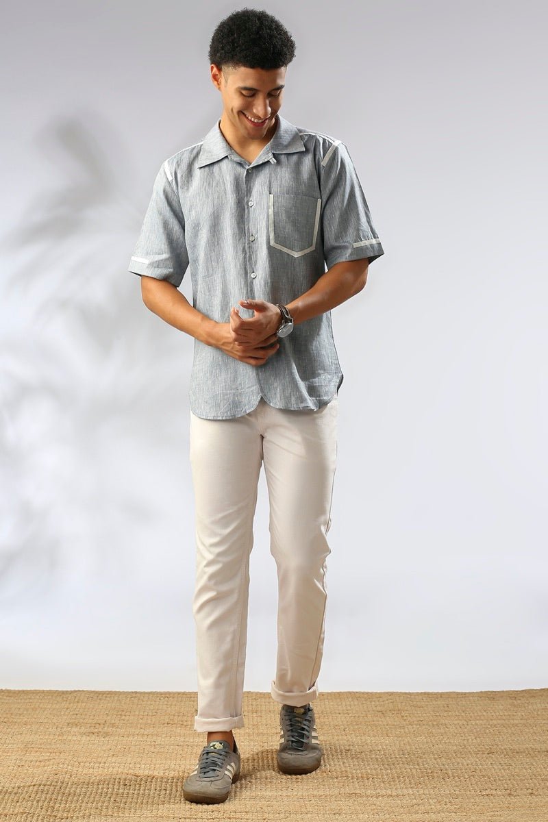 Palm Resort Collar Shirt - Blue Melange | Verified Sustainable by Brown Living™