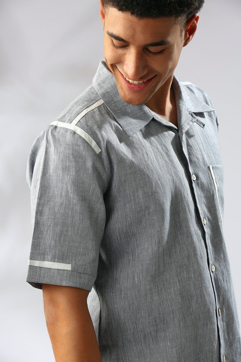 Palm Resort Collar Shirt - Blue Melange | Verified Sustainable by Brown Living™