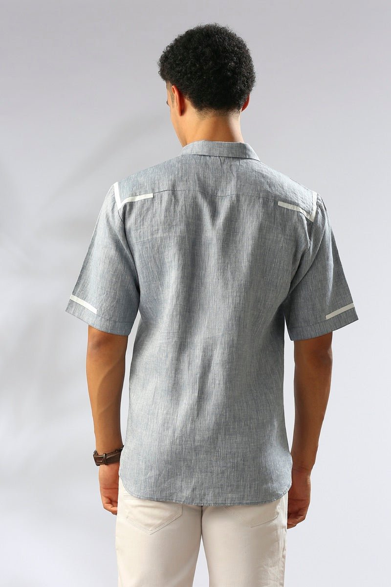 Palm Resort Collar Shirt - Blue Melange | Verified Sustainable by Brown Living™