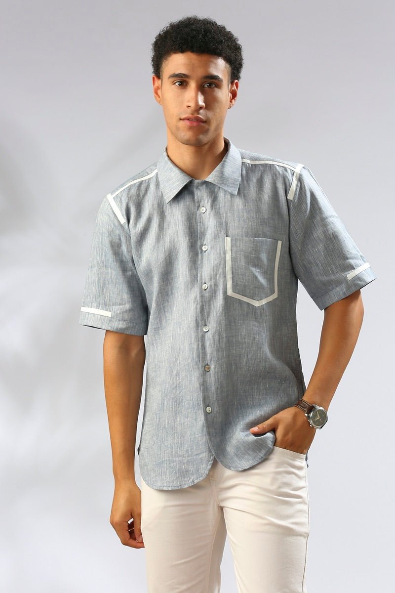 Palm Resort Collar Shirt - Blue Melange | Verified Sustainable by Brown Living™
