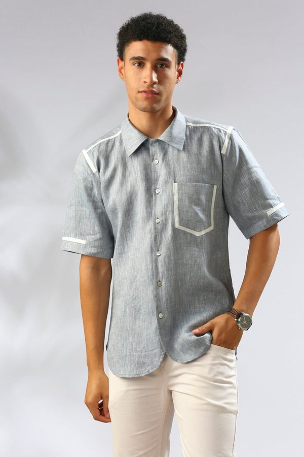 Buy Palm Resort Collar Shirt - Blue Melange | Shop Verified Sustainable Mens Shirt on Brown Living™