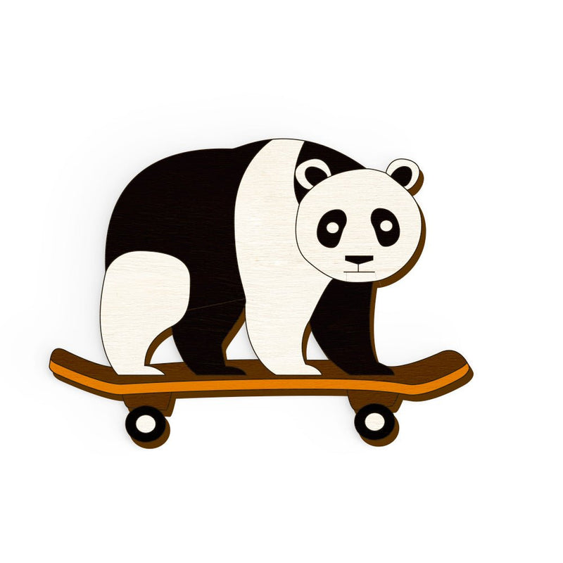 Buy Panda On Skateboard Hand Painted Wooden Pin | Shop Verified Sustainable Travel Accessories on Brown Living™