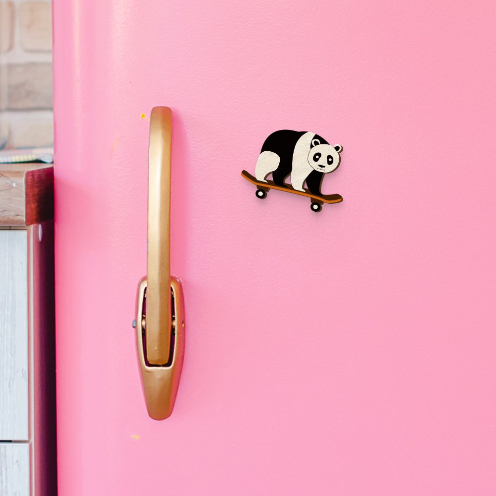 Panda Skateboard Hand Painted Wooden Magnet | Verified Sustainable by Brown Living™