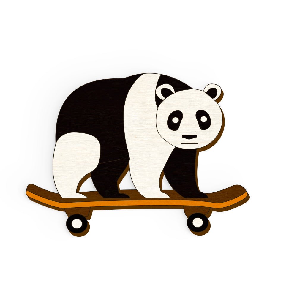 Panda Skateboard Hand Painted Wooden Magnet | Verified Sustainable by Brown Living™