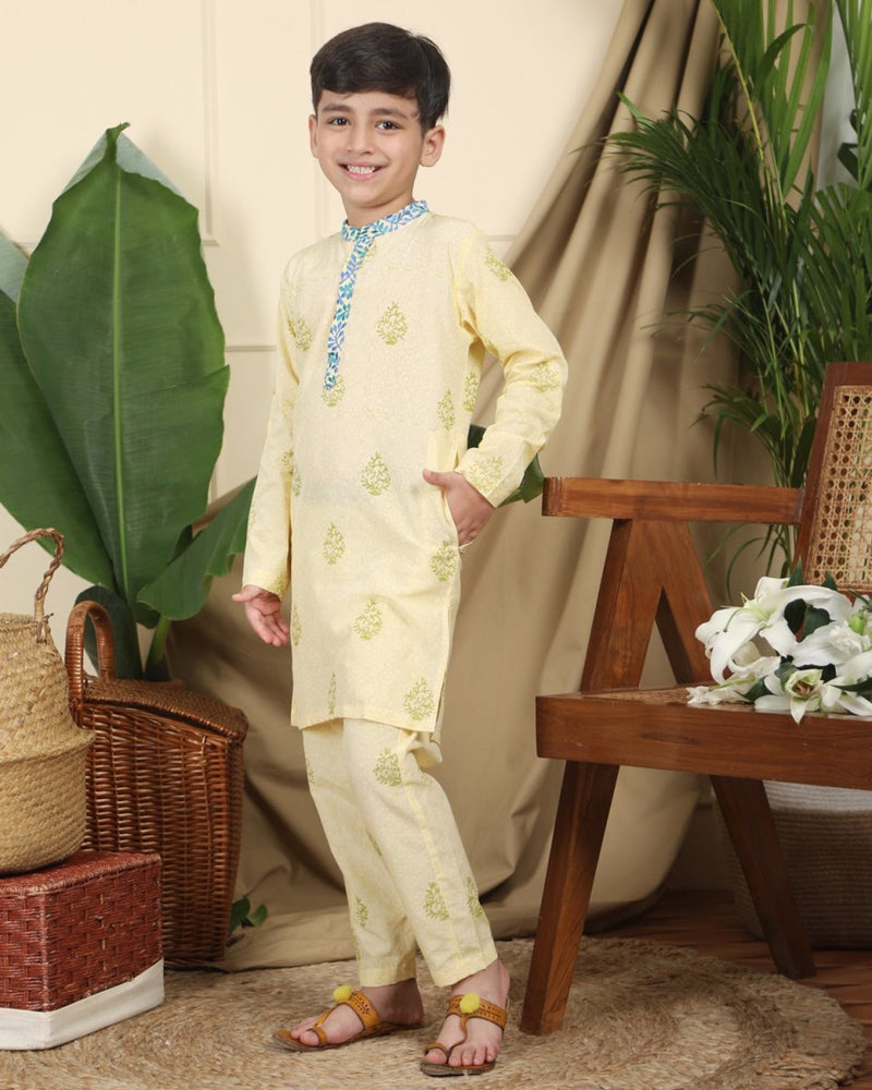 Buy Panna Boys Ethnic Kurta with Nehru Jacket and Churidaar Set | Shop Verified Sustainable Products on Brown Living