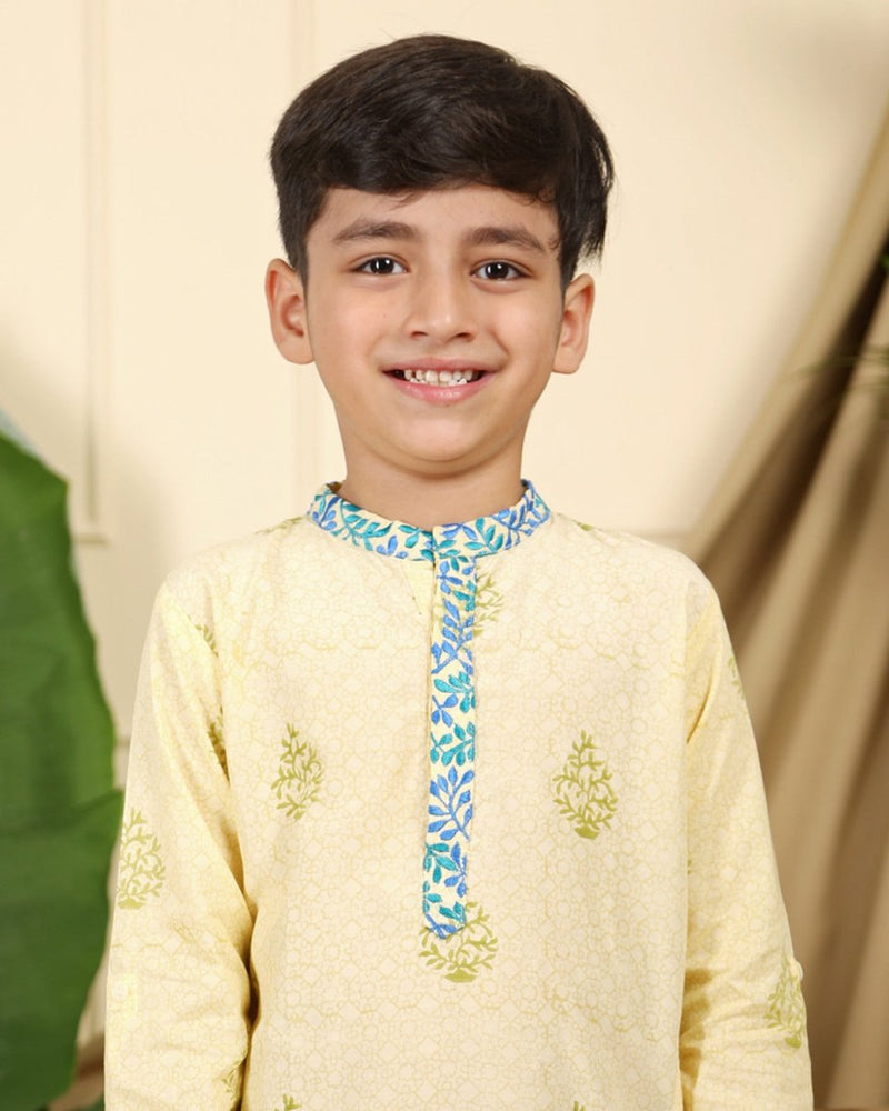 Buy Panna Boys Ethnic Kurta with Nehru Jacket and Churidaar Set | Shop Verified Sustainable Products on Brown Living