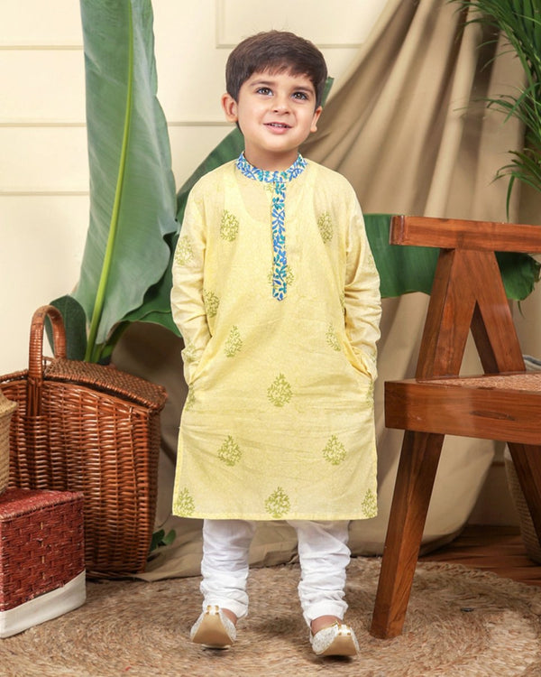 Buy Panna Boys Hand-Block Printed Cotton Ethnic Kurta Set | Shop Verified Sustainable Products on Brown Living