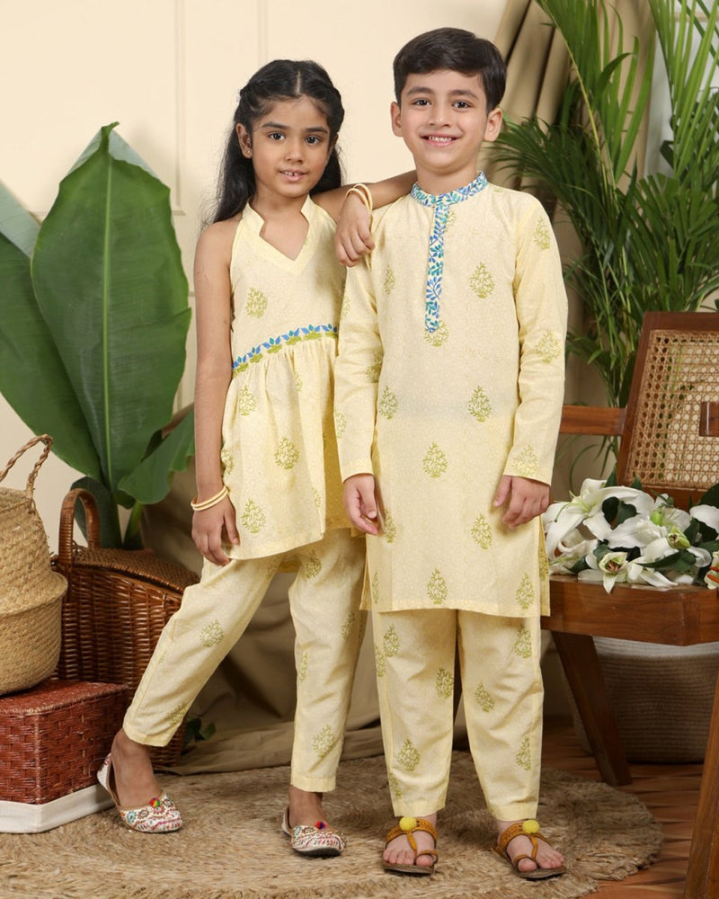 Buy Panna Boys Hand-Block Printed Ethnic Cotton Kurta | Shop Verified Sustainable Kids Ethnic Sets on Brown Living™