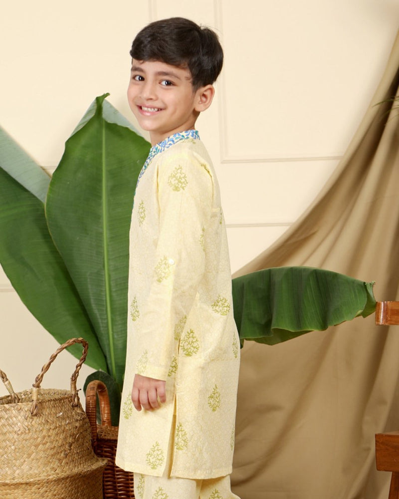 Buy Panna Boys Hand-Block Printed Ethnic Cotton Kurta | Shop Verified Sustainable Products on Brown Living