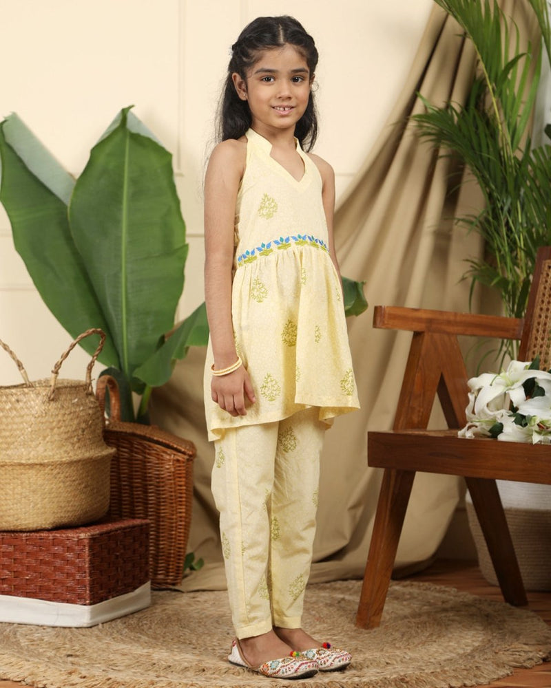 Buy Panna Girls Hand-Block Printed Cotton Ethnic Tunic and Pyjama | Shop Verified Sustainable Products on Brown Living
