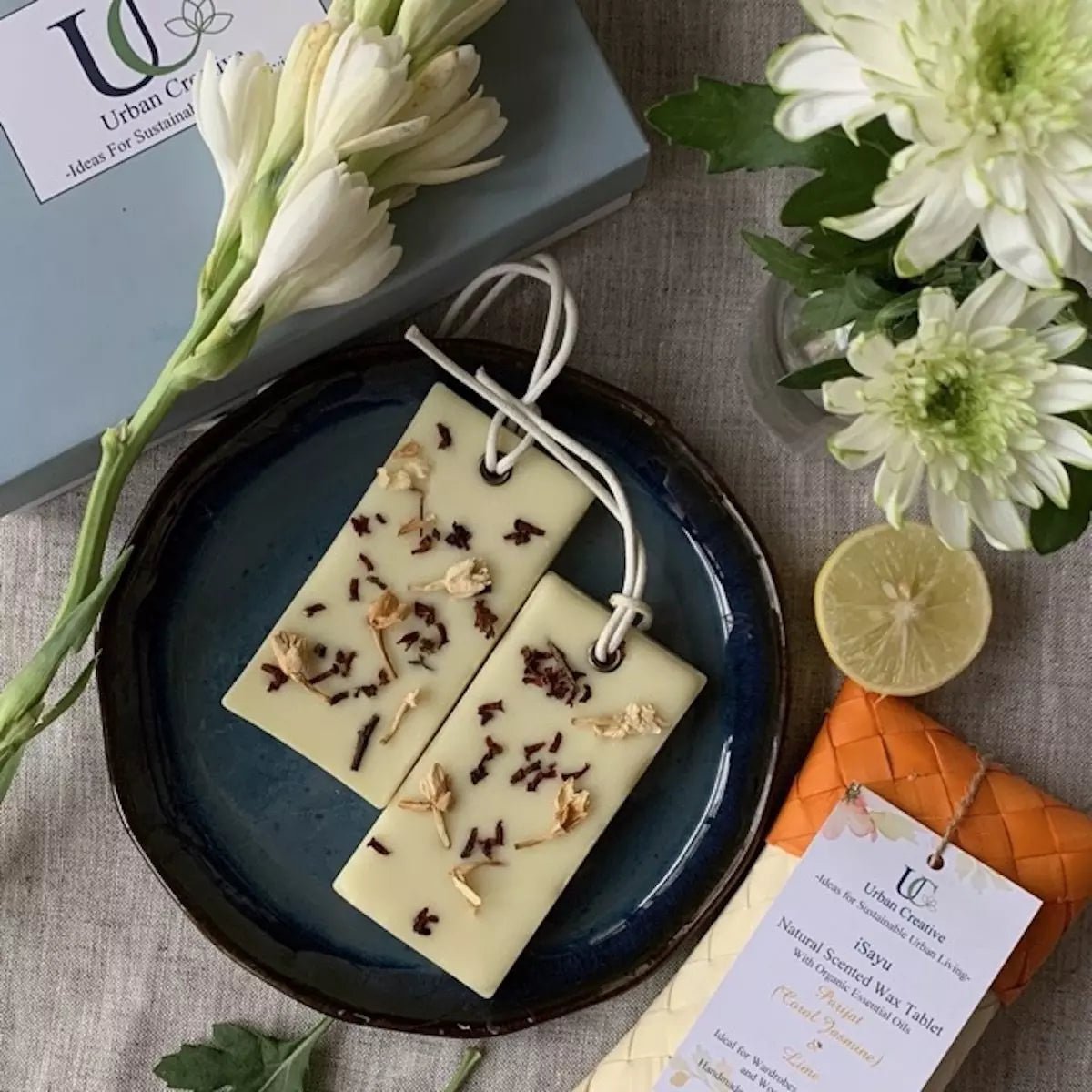Parijat (Coral Jasmine) & Lime – Intense Floral & Calming Fragrance Wax Tablet | Verified Sustainable by Brown Living™
