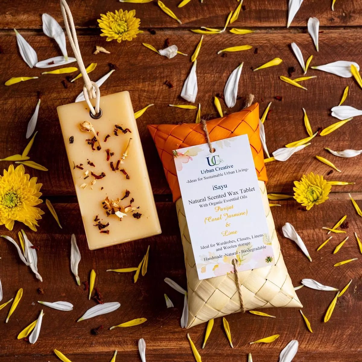 Parijat (Coral Jasmine) & Lime – Intense Floral & Calming Fragrance Wax Tablet | Verified Sustainable by Brown Living™