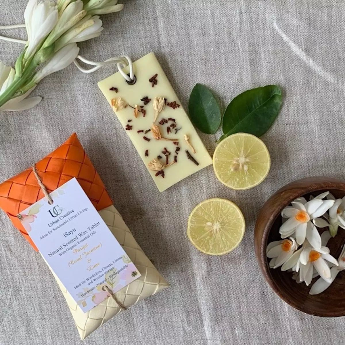 Parijat (Coral Jasmine) & Lime – Intense Floral & Calming Fragrance Wax Tablet | Verified Sustainable by Brown Living™