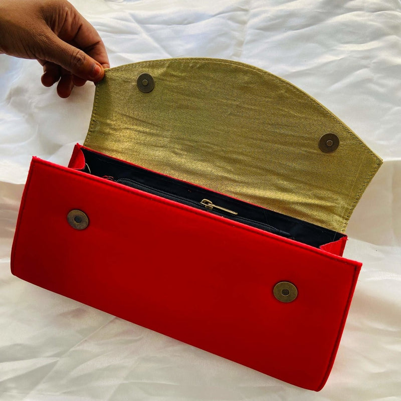 Buy Party Clutch Purse - Red with Golden | Shop Verified Sustainable Womens Clutch on Brown Living™