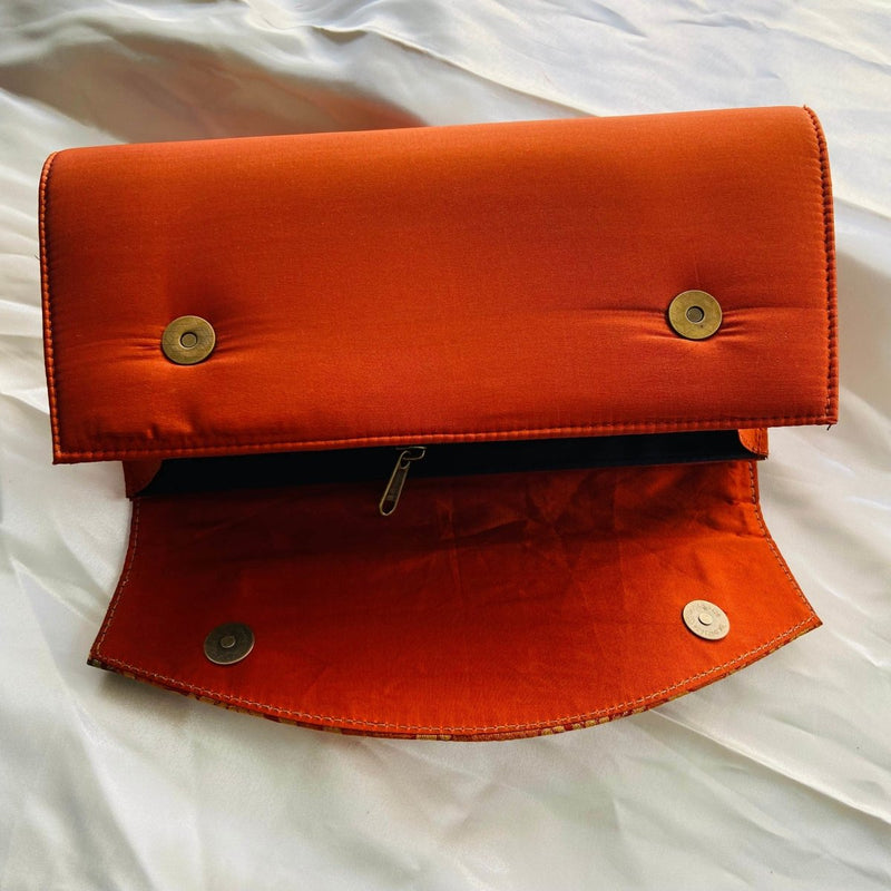 Buy Party Clutch Purse with Sling- Orange with flower design | Shop Verified Sustainable Womens Clutch on Brown Living™