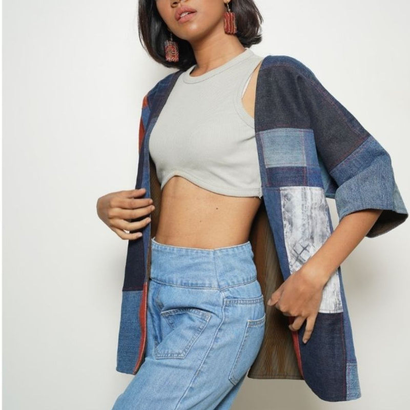Buy Patch Please Upcycled Denim Jacket | Shop Verified Sustainable Womens Pants on Brown Living™