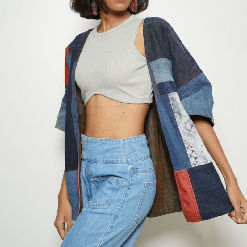 Buy Patch Please Upcycled Denim Jacket | Shop Verified Sustainable Womens Pants on Brown Living™