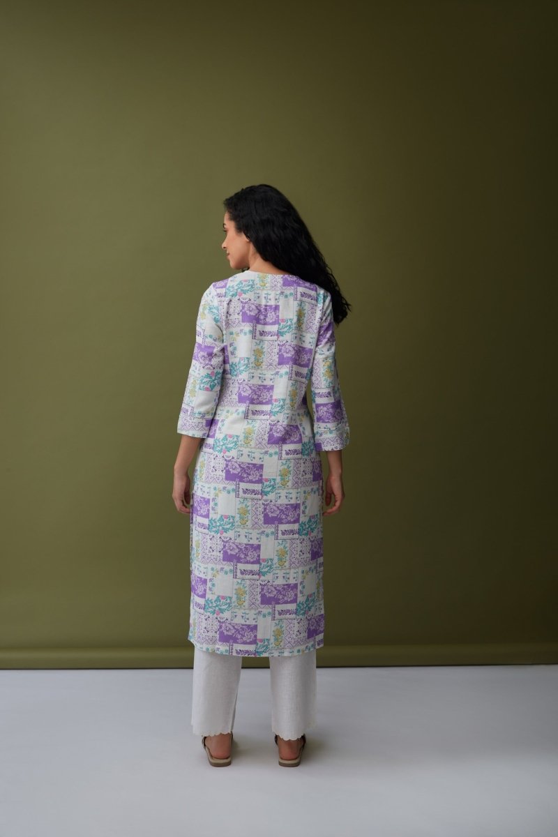 Patchwork Linen Kurta Purple | Verified Sustainable Womens Kurta on Brown Living™