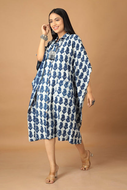 Pattrika Dabu Indigo Kaftan | Verified Sustainable by Brown Living™