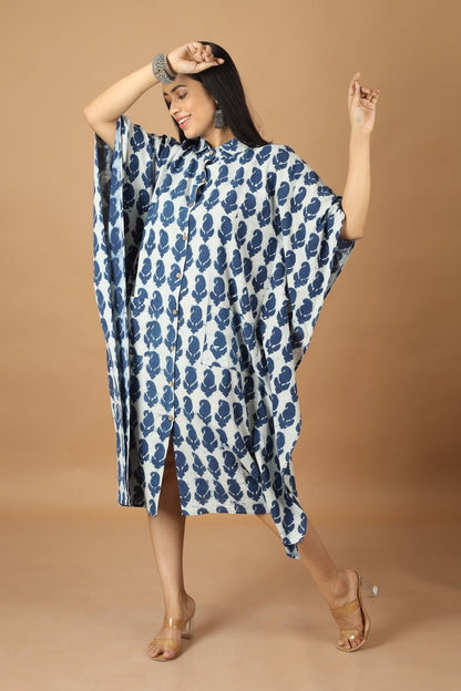 Pattrika Dabu Indigo Kaftan | Verified Sustainable by Brown Living™