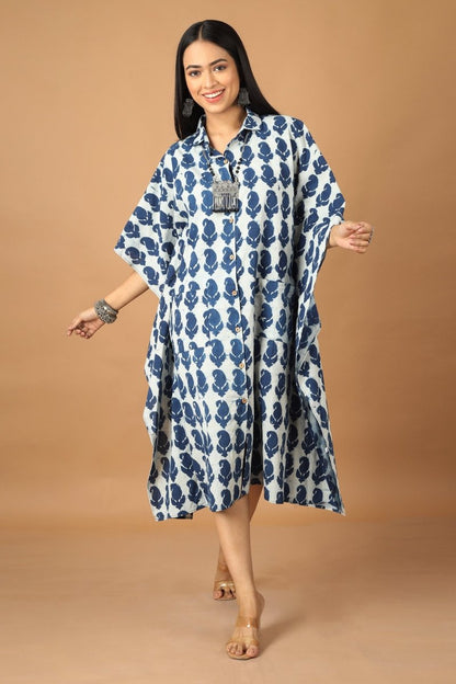 Pattrika Dabu Indigo Kaftan | Verified Sustainable by Brown Living™