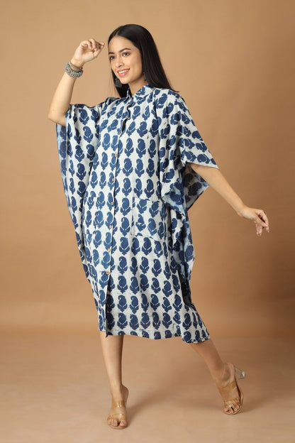 Pattrika Dabu Indigo Kaftan | Verified Sustainable by Brown Living™