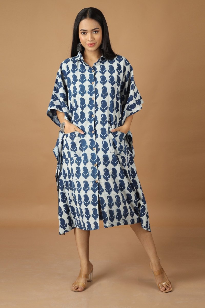 Pattrika Dabu Indigo Kaftan | Verified Sustainable by Brown Living™