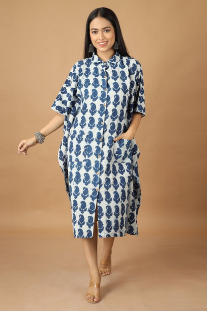 Pattrika Dabu Indigo Kaftan | Verified Sustainable by Brown Living™